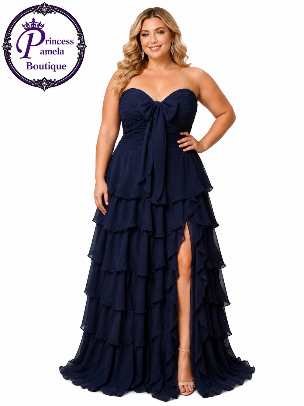 ##22-13 Navy blue nine tiered ruffle dress-5X/26